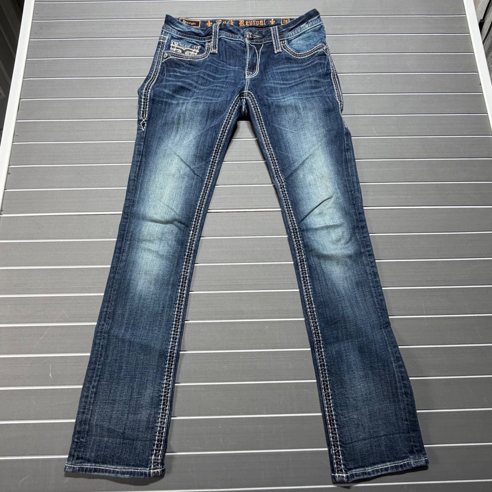 Rock Revival Trixie Straight Leg Jeans Dark Wash Embroidered RJ8523J2 Size 29